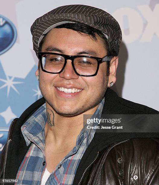 Contestant Andrew Garcia arrives at Fox's Meet The Top 12 'American Idol' Finalists at Industry on March 11, 2010 in Los Angeles, California.