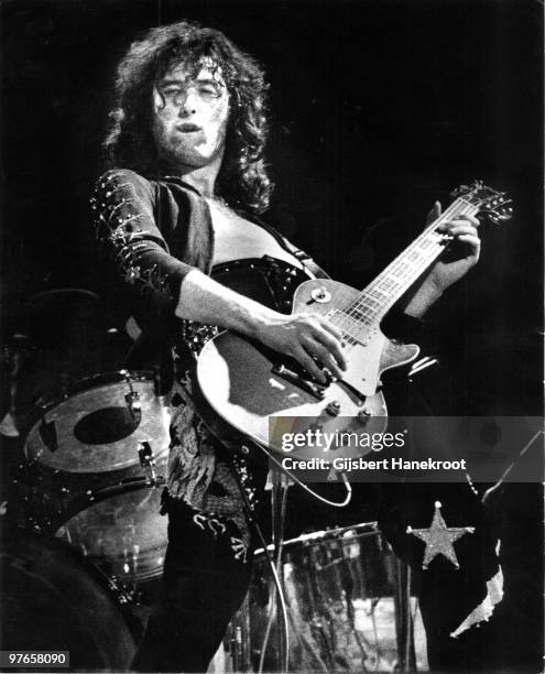 Jimmy Page from Led Zeppelin performs live on stage in Germany in March 1973