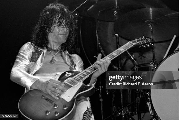 Jimmy Page from Led Zeppelin performs live on stage at Madison Square Garden, New York on June 07 1977