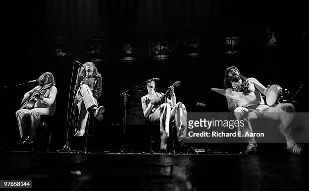 Led Zeppelin perform live on stage at Madison Square Garden, New York on June 07 1977 L-R John Paul Jones, Robert Plant, Jimmy Page, John Bonham