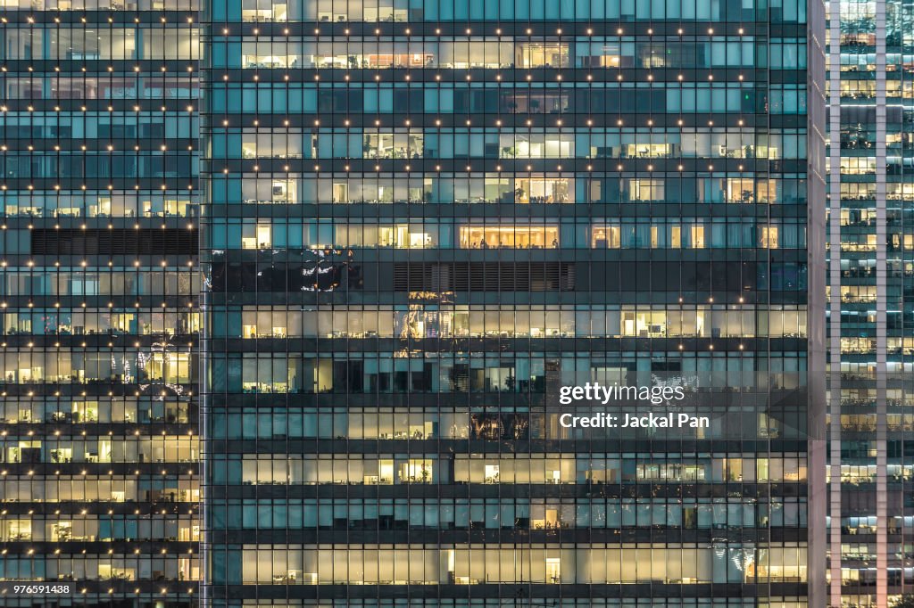 Crowded Office Buildings at Night