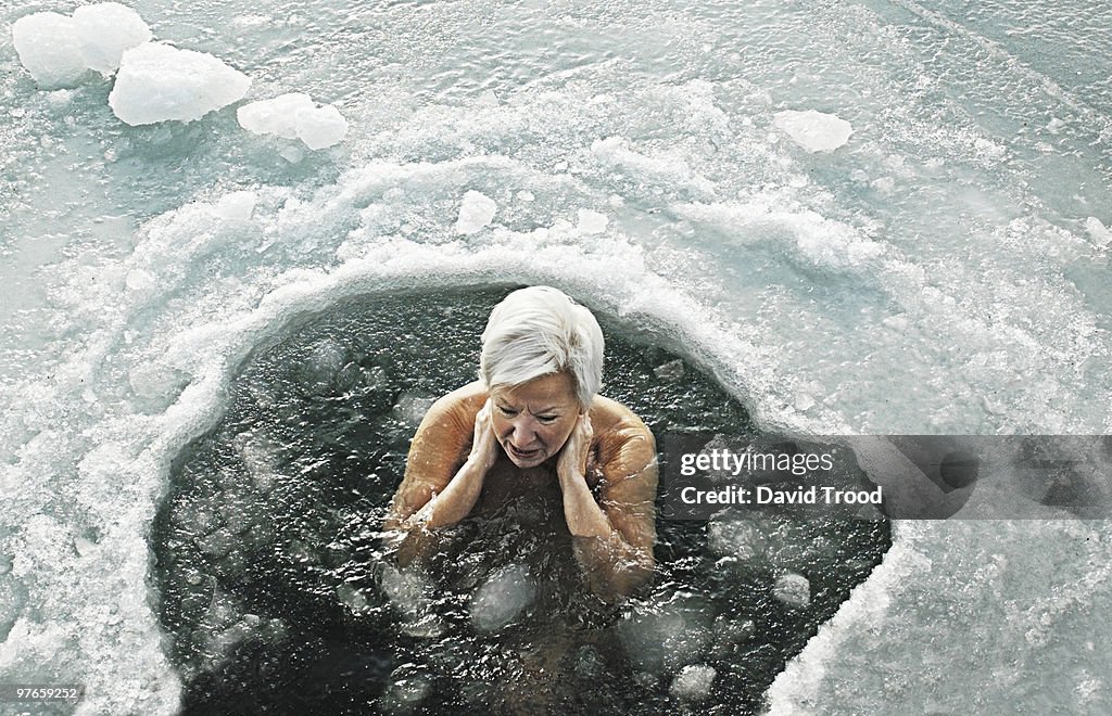 Woman in icy sea