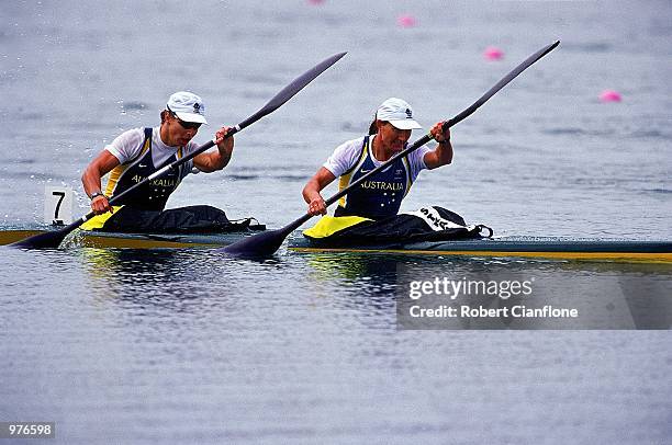 Katrin Borchett and Ana Wood of Australia in action during the Women's K2 500m Canoe/Kayak held at the Sydney International Regatta Centre during the...