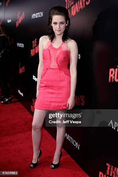 Actress Kristen Stewart arrives at the Los Angeles Premiere of The Runaways presented by Apparition and KLIPSCH at ArcLight Cinemas Cinerama Dome on...