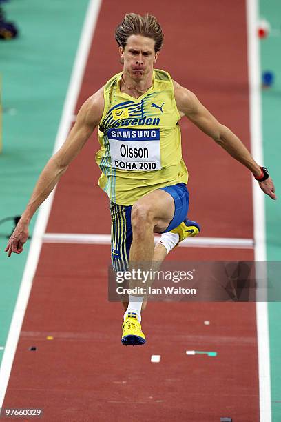 Christian Olsson of Sweden competes in the Mens Triple Jump Qualification during Day 1 of the IAAF World Indoor Championships at the Aspire Dome on...