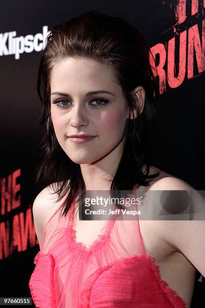 Actress Kristen Stewart arrives at the Los Angeles Premiere of The Runaways presented by Apparition and KLIPSCH at ArcLight Cinemas Cinerama Dome on...