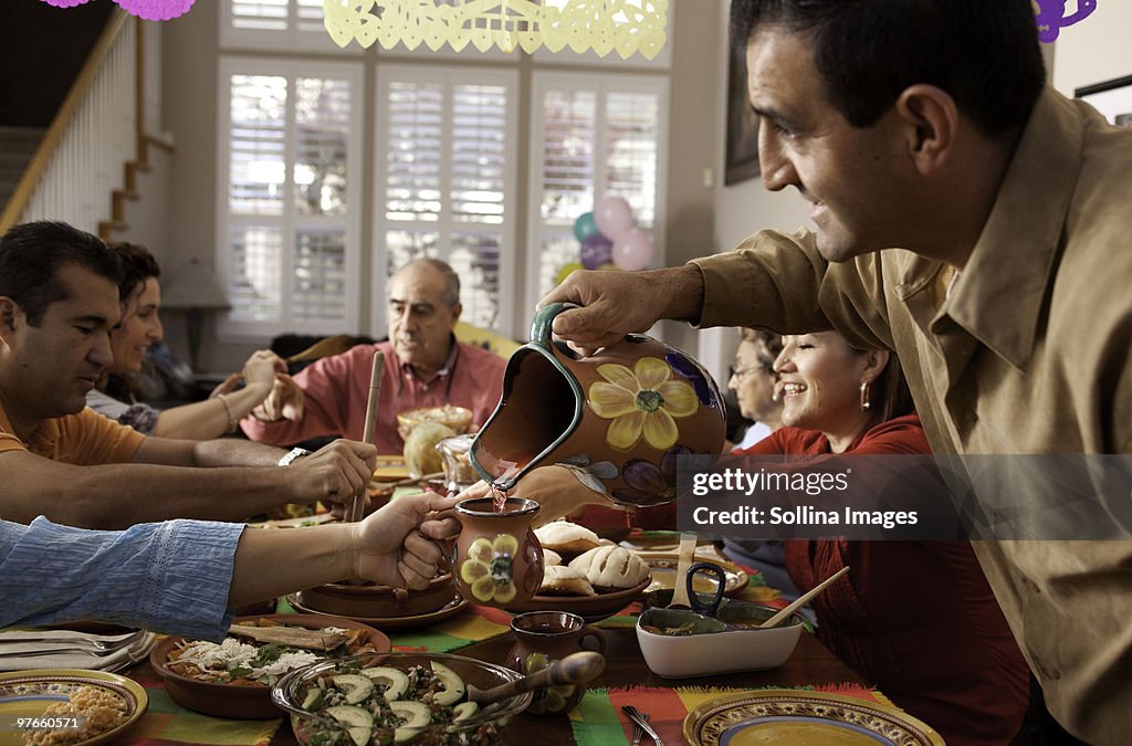 Multigenerational Mexican Family Celebrates dinner