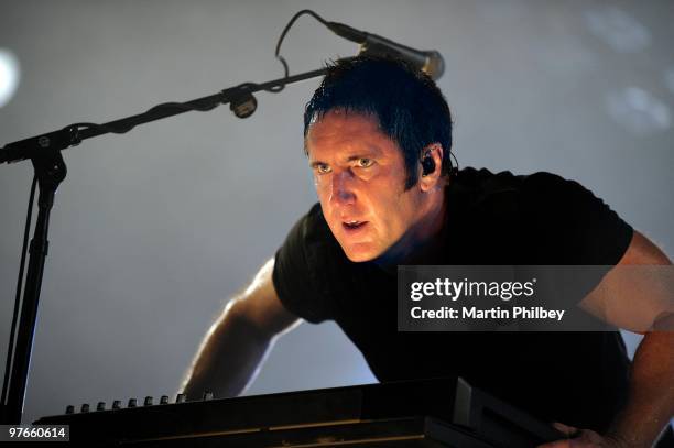 Trent Reznor of Nine Inch Nails perform on stage at Soundwave Festival at the Royal Melbourne Show Grounds on 27th February 2009 in Melbourne,...