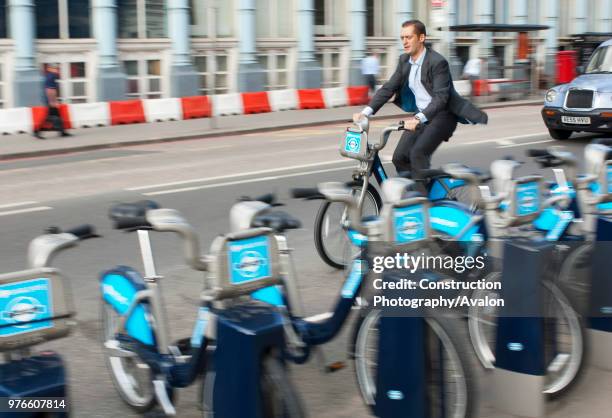 Barclays sponsored cycle hire scheme, a public bicycle sharing scheme set up to promote cycling in London, UK.