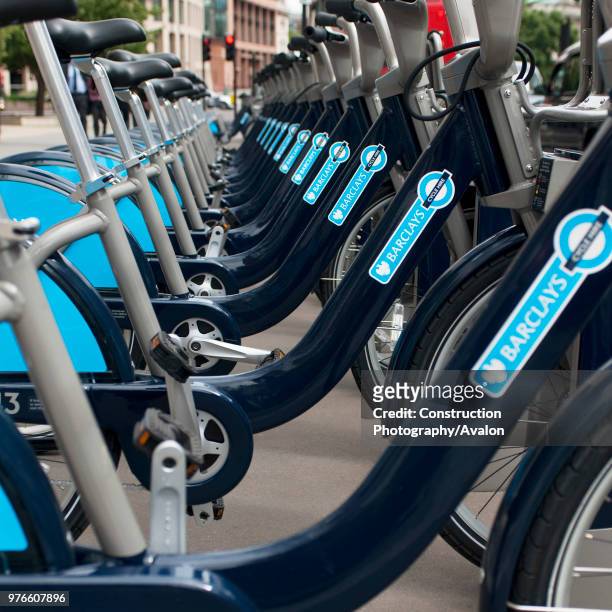 Barclays sponsored cycle hire scheme, a public bicycle sharing scheme set up to promote cycling in London, UK.