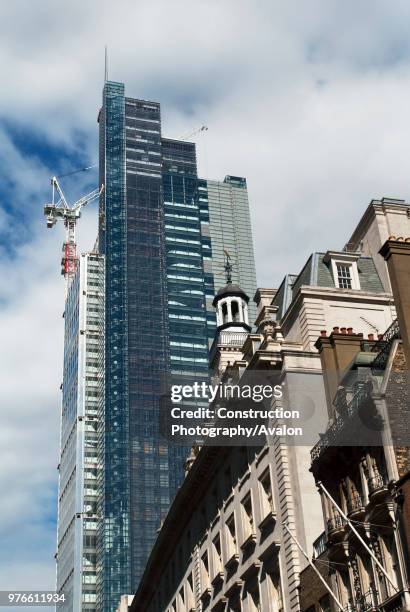 Architects' Kohn Pedersen Fox designed Heron Tower during construction, City of London, UK.