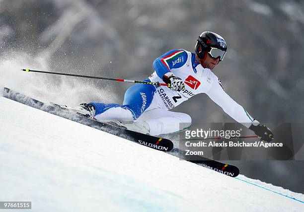 Davide Simoncelli of Italy takes 2nd place during the Audi FIS Alpine Ski World Cup Men's Giant Slalom on March 12, 2010 in Garmisch-Partenkirchen,...