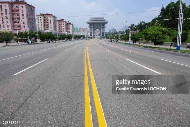 Rue vide à Pyongyang, en Corée du Nord, le 12 juin 2018.