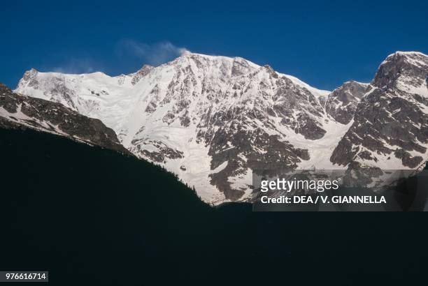 View of the Monte Rosa east wall from Pecetto with the Punta Gnifetti-Signalkuppe , the Punta Zumstein , the Punta Dufour-Dufourspitze , the Punta...