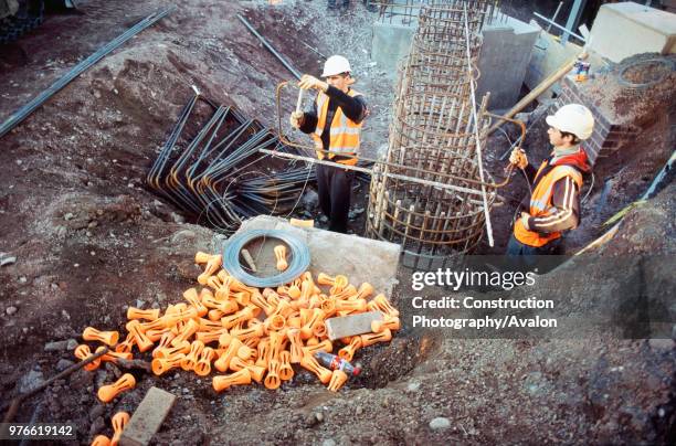 Fixing reinforcement for piled abutments at a new road overbridge across the west coast main line, Fixing reinforcement.