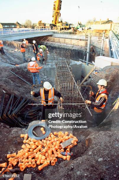 Preparing reinforcement for the top of the piled abutment wall, Lichfield bridges WCML.