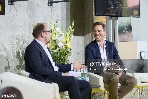 Dr. Clemens Trautmann and Philipp Justus are pictured during a press conference held by german classical music label Deutsche Grammophon to kick off...