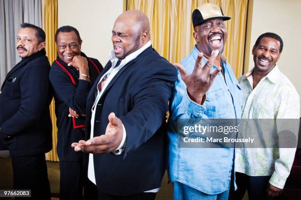 Ron Tyson, Joe Herndon, Bruce Williamson, Otis Williams and Terry Weeks of The Temptations pose for portraits at The Grosvenor House Hotel on March...