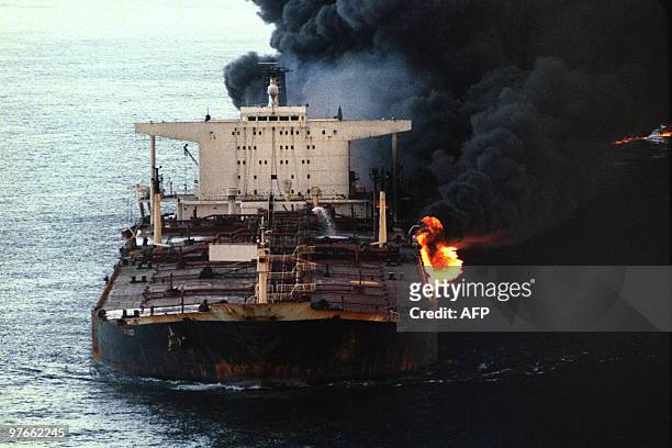 The Cypriot flagged 232-thousand ton tanker Pivot loaded with Saudi Arabian crude was attacked and set ablaze by an Iranian warship 12 December 1987...