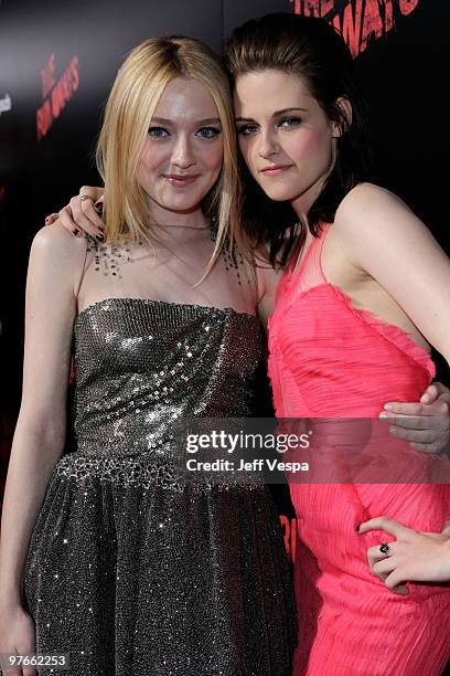 Actresses Dakota Fanning and Kristen Stewart arrive at the Los Angeles Premiere of The Runaways presented by Apparition and KLIPSCH at ArcLight...