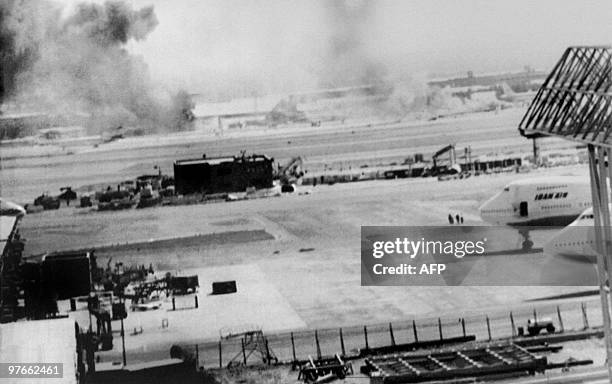 General view of the shattered remains in Mehrabad airport, destroyed by Iraqi raids, on September 24, 1980 during Iran-Iraq war.