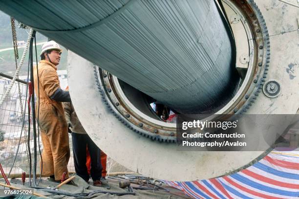 Construction of a new bridge over the Yangtse River, China.