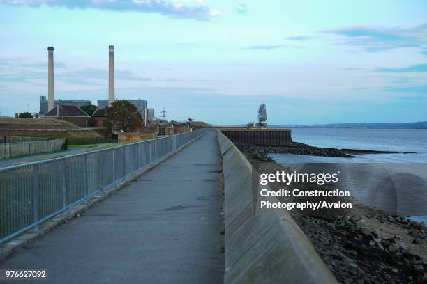 Tilbury Thames riverside towards Npower power station, near Tilbury Fort.