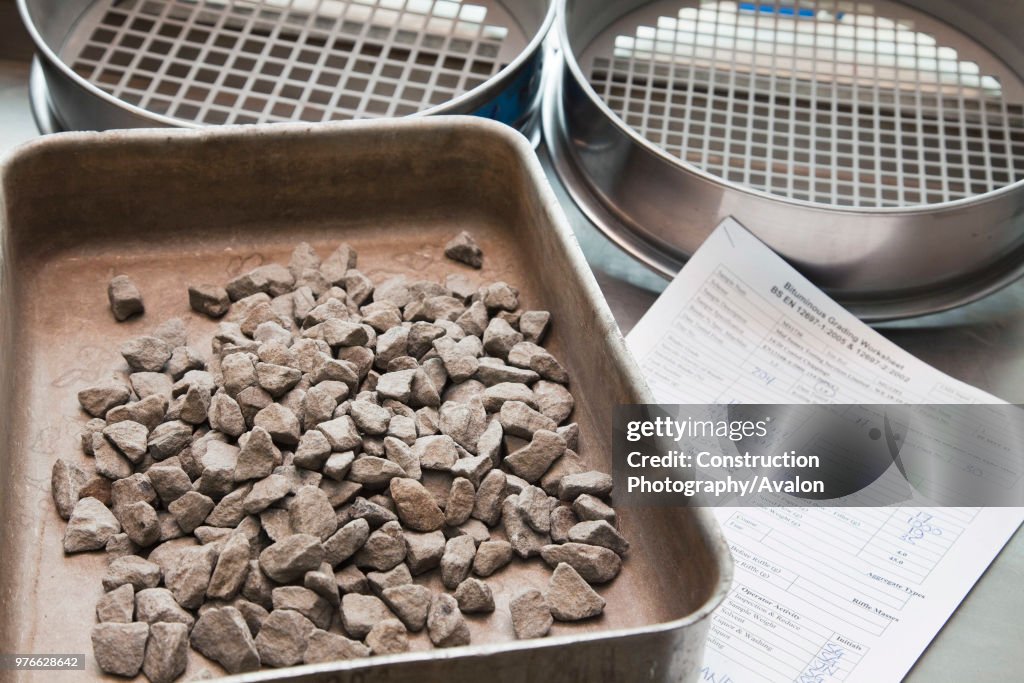 Aggregate Dig Sample Test sample of aggregate with test sheet following aggregate sieving ...