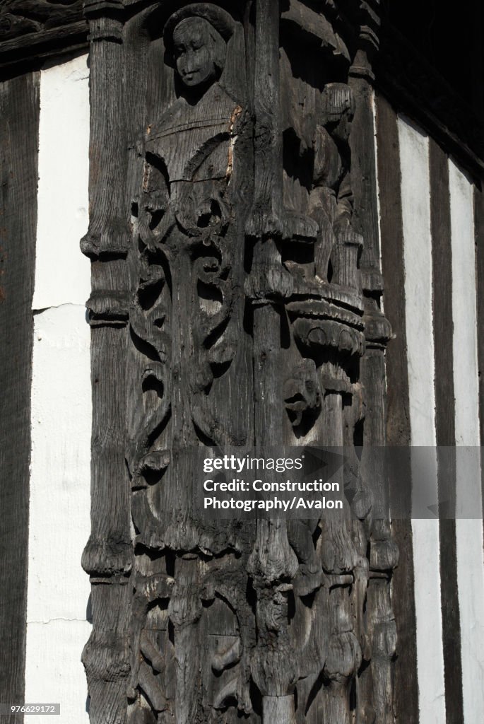 Wood carving on an medieval building, Ipswich, United Kingdom