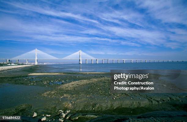 Vasco da Gama Bridge is a cable-stayed bridge flanked by viaducts and roads that spans the Tagus River near Lisbon, capital of Portugal It is the...