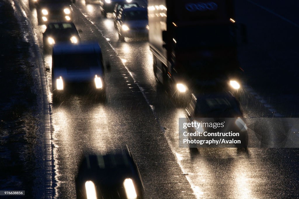 Bad weather on the M11, dusk