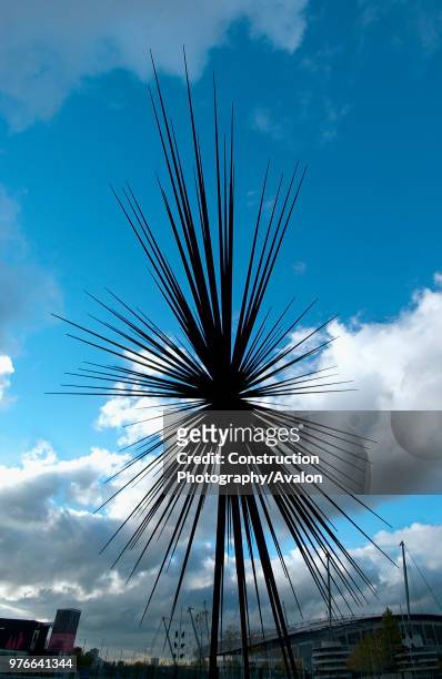 Of the Bang, a modern sculpture in Manchester designed by Thomas Heatherwick The 184ft sculpture designed to look like an exploding firework - was...
