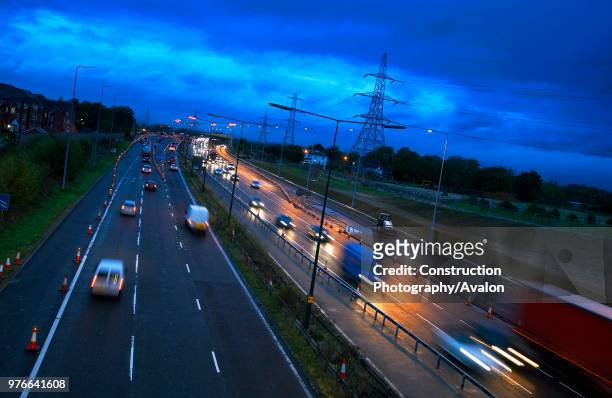 Evening rush hours during roadworks Traffic on the M60 motorway, Manchester, UK.