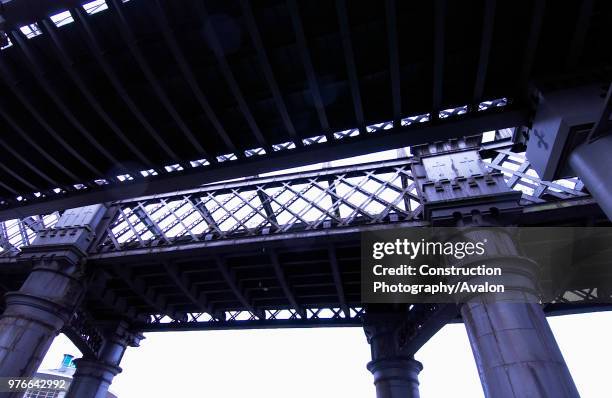 The Manchester-Liverpool railway line crossing Castlefield canals, Manchester, UK Francis Egerton, the third Duke of Bridgewater commissioned the...