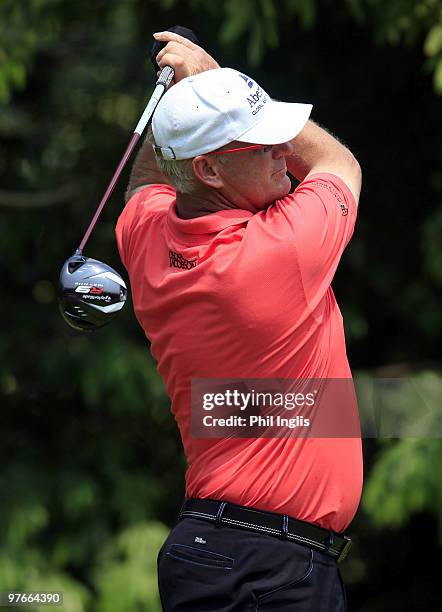 Sandy Lyle of Scotland in action during the first round of the Chang Thailand Senior Masters presented by ISPS played at Royal Gems Golf and Sports...