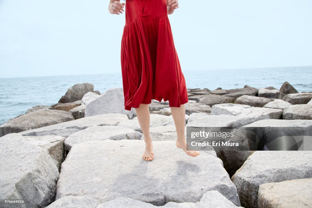 A woman dancing in the sea