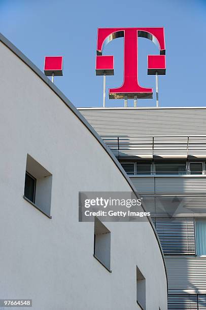 The logo of the German telecoms provider Deutsche Telekom is seen at the company's headquarters on March 09, 2010 in Bonn, Germany.