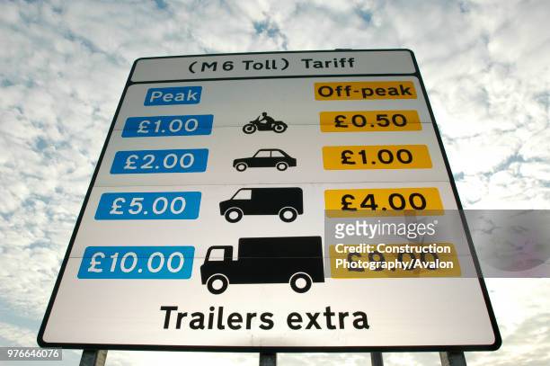 Toll fees on the new M6 motorway The M6 Toll opened in December 2003 Birmingham area, England.