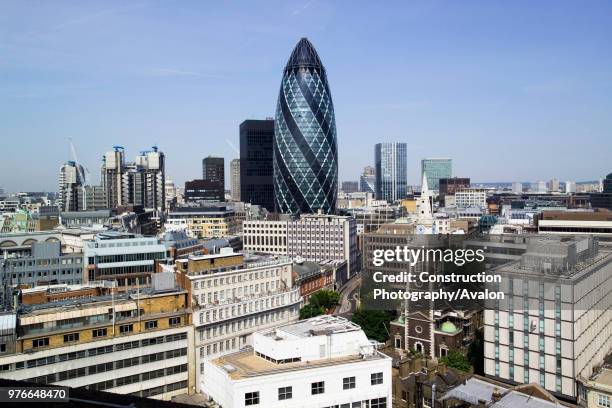 St Mary Axe, The Gherkin Swiss-Re building, London, UK Norman Foster and Partners Architects.