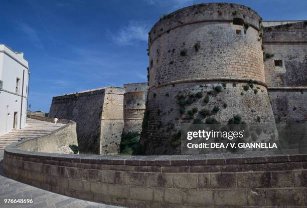 Tower and walls of Monti castle, Corigliano d'Otranto, Apulia, Italy, 16th-17th century.