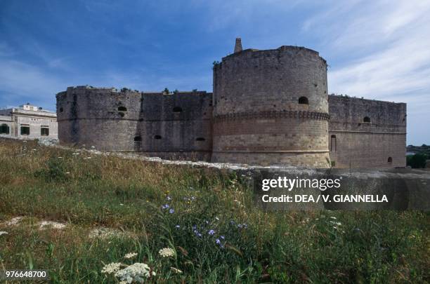 Tower and walls of Monti castle, Corigliano d'Otranto, Apulia, Italy, 16th-17th century.