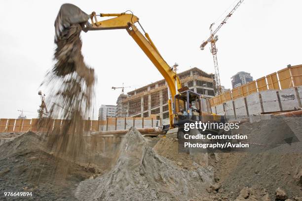 Al Barsha, TECOM, Construction site visit, Dubai, United Arab Emirates, April 2007, Pit works on a G+22 commercial and residential building in Al...