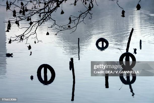 Shadows on the Adda River, Eco-museum Adda di Leonardo da Vinci , Trezzo sull'Adda, Lombardy, Italy.