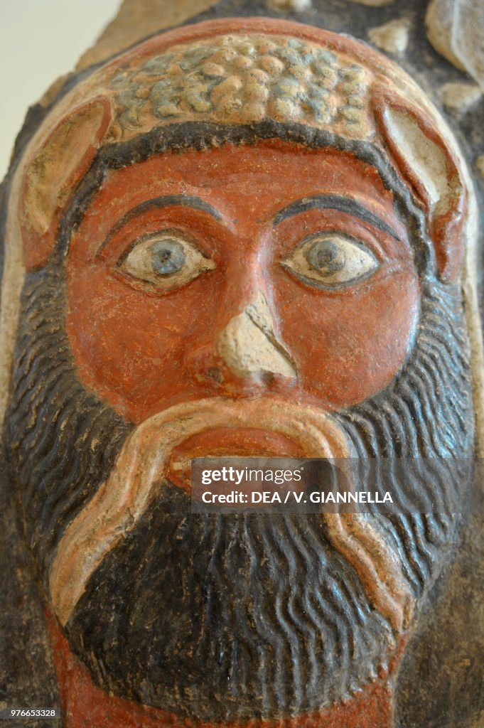 Silenus head-shaped antefix, Perugia, Umbria