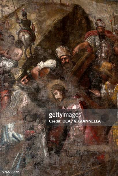 Jesus carrying the cross, painting, Church of the Holy Sepulcher, Astino abbey, Bergamo, Lombardy, Italy.