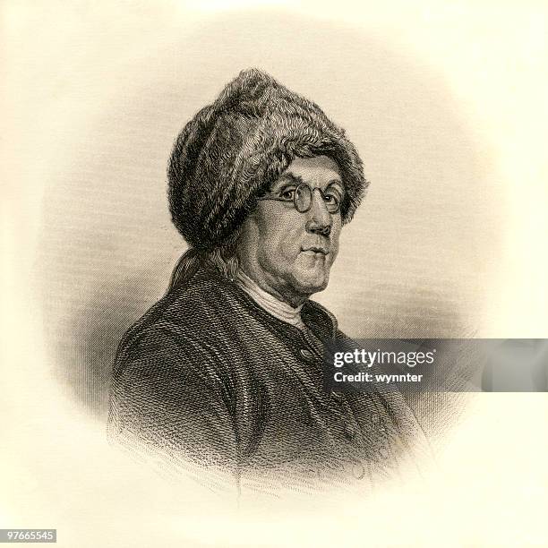 portrait of benjamin franklin, age 71, ca. 1777 - ben franklin portrait stock illustrations