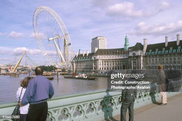 Erection of London Eye Millennium Wheel, London, United Kingdom, Designed by David Marks and Julia Barfield.