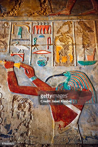 color hieroglyphics and carvings. - temples of karnak stock pictures, royalty-free photos & images