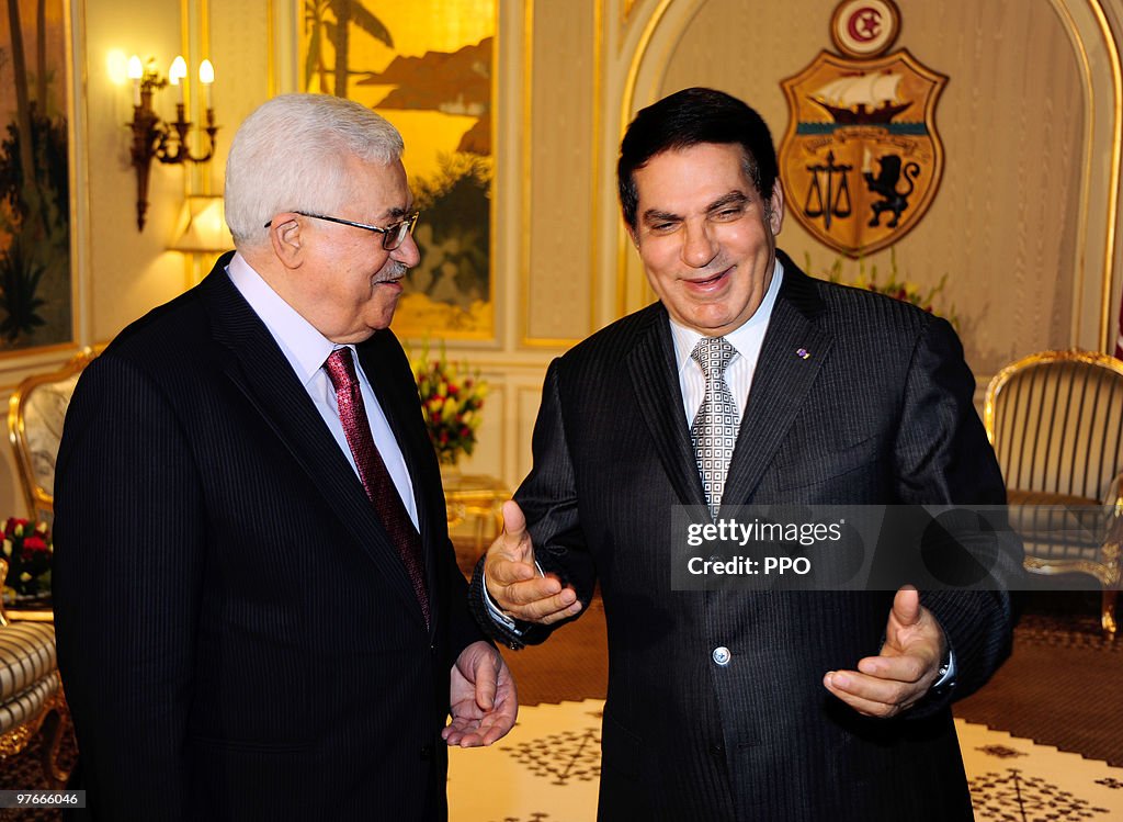 Palestinian President Mahmoud Abbas Abu Mazen meets with Tunisian President Zine El Abidine Ben Ali