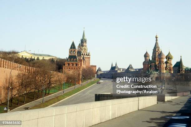 The Kremlin and St Basils Cathedral , Looking towards Red Square, Moscow, Russia.